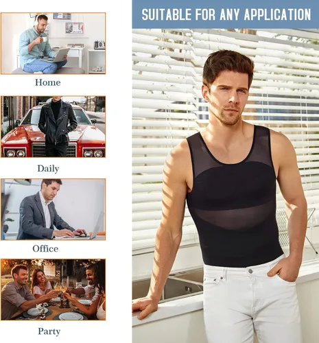 Vista 4 de TAILONG Camisa de compresión para hombre para moldeador de cuerpo chaleco adelgazante ropa interior ajustada sin mangas