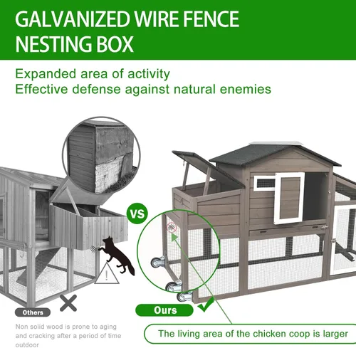 Vista 5 de Gowoodhut Gallinero con caja de anidación grande móvil - Patio trasero de madera para gallinero al aire libre, jaula de aves de corral al aire