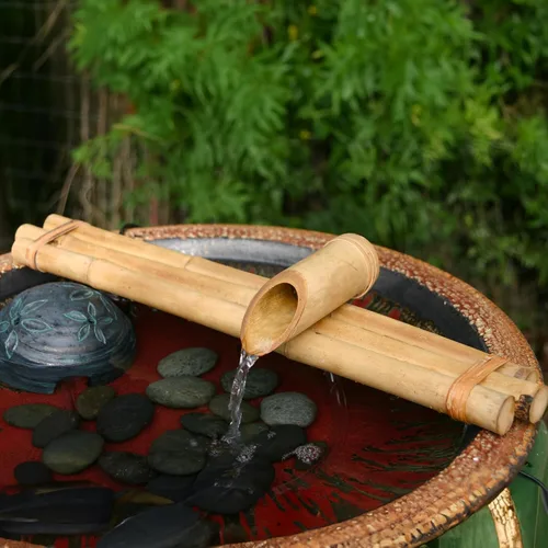 Vista 3 de Bamboo Accents Kit de fuente Zen de 18 pulgadas, tres brazos, bambú resistente a la división para bricolaje interior/exterior - para contenedores