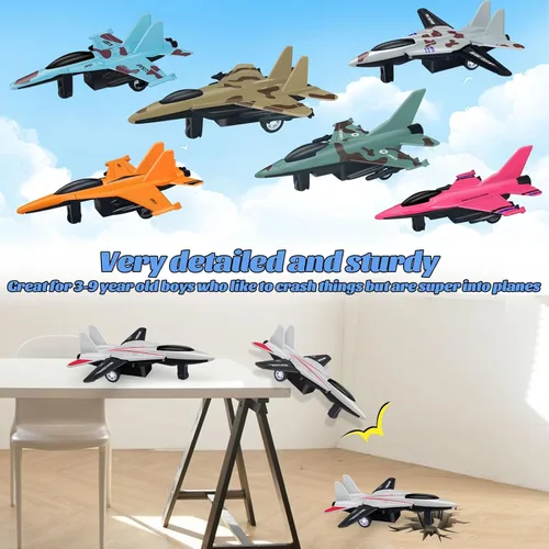 Vista 2 de Paquete de 8 juguetes de avión para niños de 3, 4, 5, 6 a 9 años, aviones de metal fundido a presión, aviones de combate, aviones a chet