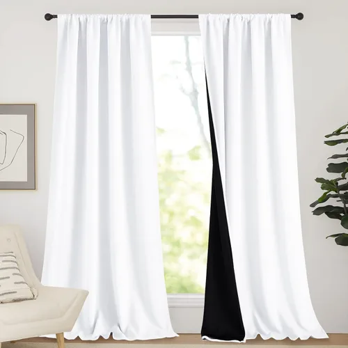 Vista 95 de NICETOWN Biscotti Beige 100% Cortinas opacas de 45" de largo para cocina, bolsillo con varilla para sótano completamente opaco, cortinas térmicas