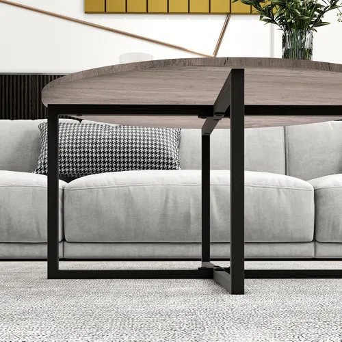 Vista 5 de HOMERECOMMEND - Mesa de centro redonda para sala de estar, color negro y gris Accent Center Table for Living Room Tea Desk with Black Metal Legs