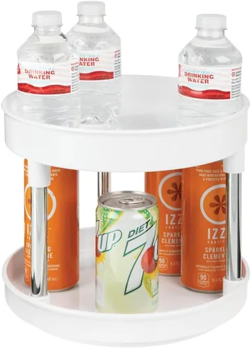 Vista 6 de mDesign Lazy Susan - Mesa giratoria de 2 niveles, contenedor de almacenamiento de alimentos para armarios, despensa, nevera, encimeras, organizador