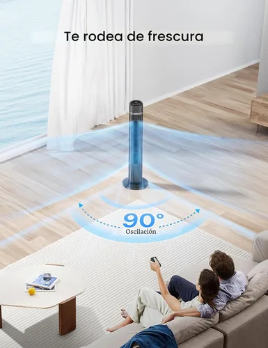 Vista 4 de PELONIS Ventilador de torre sin aspas de 40 pulgadas para dormitorio, ventilador de pie con control remoto, 26 pies/s, oscilación de 90°, 3 ajustes