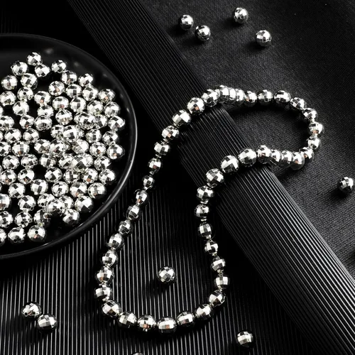 Vista 6 de Poen 200 cuentas redondas de bola de discoteca reflectantes plateadas, mini pulseras de bola de discoteca, collares, aretes, colgantes