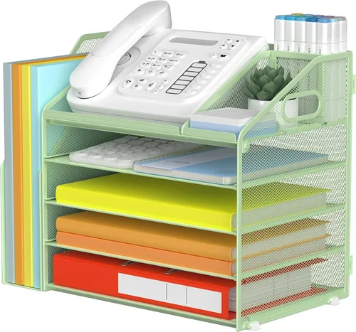 Vista 8 de DocNest - Organizador de archivos de 4 niveles con bandeja para cartas, organizador de escritorio de malla con asa, organizadores de escritorio