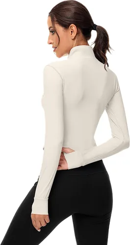 Vista 4 de Paquete de 2 chaquetas de entrenamiento para mujer, camisetas de entrenamiento de manga larga con agujeros para el pulgar, chaquetas ligeras