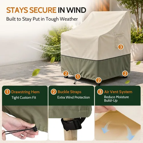 Vista 6 de COSFLY Fundas para Muebles de Patio Impermeables, Fundas para Sillas de Exterior 1 Paquete Resistente - Se Ajusta hasta 29 Pulgadas de Ancho x 30