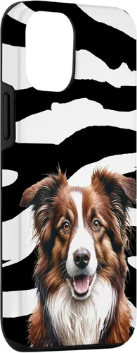 Vista 3 de Funda con estampado animal de cebra para iPhone 15, color marrón Border Collie