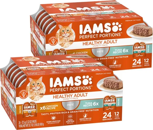 Vista 13 de IAMS Perfect Portions - Paté de comida húmeda para gatos adultos saludables, sin granos, receta de pollo, 2.6 onzas, bandejas gemelas fáciles