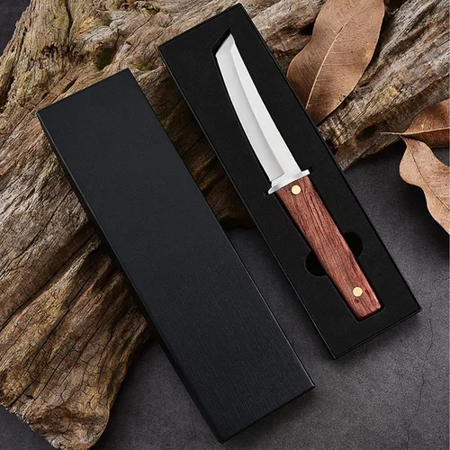 Vista 2 de Cuchillo de hoja fija de supervivencia, cuchillo utilitario de caza de camping al aire libre, mango de madera