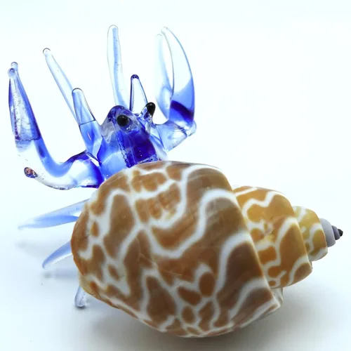 Vista 3 de Figuras en miniatura de cangrejo ermitaño de conchas marinas, animales soplados a mano, arte de regalo coleccionable, decoración de regalo, azul (V1)