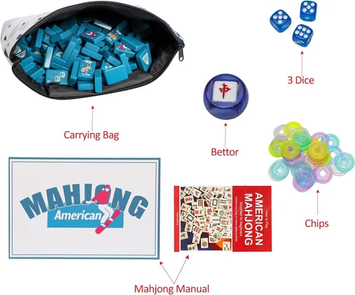 Vista 8 de Jongyance American Mahjong - Juego de fichas con bolsa de transporte y accesorios, 160 fichas de Mahjong grabadas en acrílico