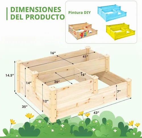 Vista 3 de S AFSTAR Cama de jardín elevada de 3 niveles, maceta elevada para exteriores, para verduras, frutas, hierbas, flores, kit de maceta de madera