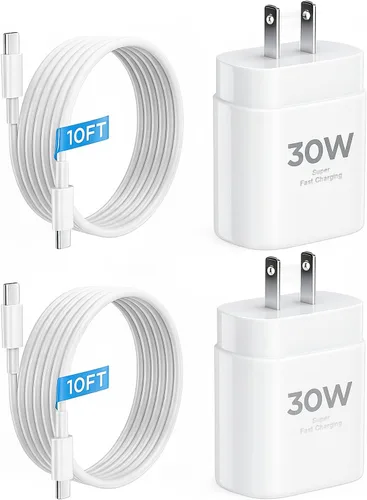Vista 8 de Cargador para iPhone 17 16 15 cable de carga rápida de 10 pies, bloque de cargador USB C de 30 W para i Phone 15 16 16e 17 Air Plus Pro Max/iPad