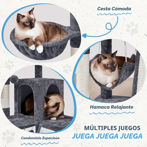 Vista 3 de Yaheetech Torre de árbol para gatos, condominio de 40 pulgadas con hamaca, plataforma suave de gran tamaño, tabla de rascar, canasta, camas