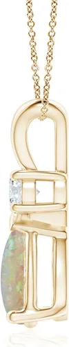 Vista 2 de ANGARA Collar con colgante de lágrima de ópalo natural con diamante para mujeres, niñas en oro macizo de 14 quilates, platino Regalo de joyería