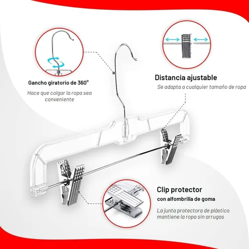Vista 3 de DEILSY™ Perchas para pantalones con clips, paquete de 12 perchas