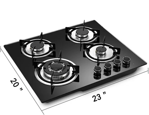 Vista 9 de DENESTUS - Placa de cocina de gas negro de 23 pulgadas, 4 quemadores, estufas integradas, kits de conversión de GLP de vidrio templado, panel