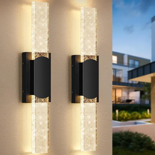 Vista 13 de BesLowe Lámparas de pared para exteriores con cristal de burbujas de cristal, apliques exteriores impermeables, faroles de pared LED, luces