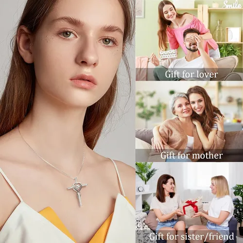 Vista 7 de Collar de cruz de moissanita para mujer, cadena flotante con colgante de crucifijo de diamante de laboratorio para hombres, joyería de cruz