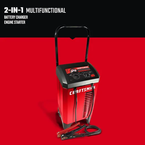 Vista 2 de CRAFTSMAN Cargador de batería de coche manual con ruedas 6A y arrancador de motor de 175A, solución 2 en 1, control por temporizador, impulso de 25