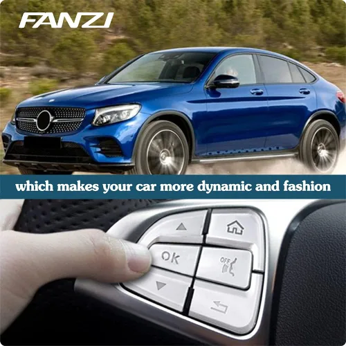 Vista 7 de Botón de Decoración Interior Compatible con Volante de Coche para Mercedes Benz Clase C, GLC, Clase W205 X205 - Plata (Modelo A)