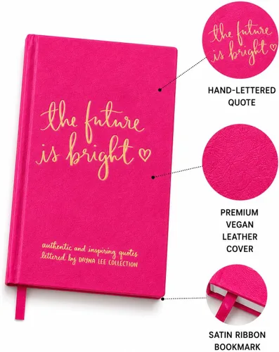 Vista 4 de WORLD TRAVELER Cuaderno inspirador de tapa dura, diario de citas para mujer, cuaderno plano de piel sintética "The Future is Bright", colección