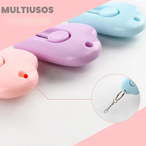 Vista 3 de Cortadores de cajas – Paquete de 3 abrecartas retráctiles, adorable cortador de papel pequeño de nube para llavero, bolsa de bolsillo, paquete