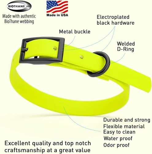Vista 109 de Dogline Biothane - Collar impermeable para perro con hebilla de liberación rápida, resistente cincha de nailon recubierta con resistente y a prueba