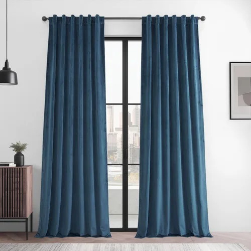 Vista 2 de HPD Half Price Drapes Cortinas Básicas de Terciopelo Deluxe para Oscurecer Habitaciones con Bolsillo para Varilla - Juego de 2 Paneles - Cortinas