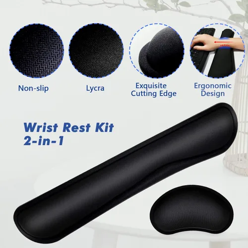 Vista 4 de TONOS Reposamuñecas para teclado, reposamuñecas de 17 pulgadas para teclado de computadora con espuma viscoelástica, diseño ergonómico para escribir