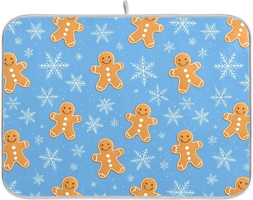 Vista 46 de Linda alfombrilla de secado de platos con hongos y plantas silvestres para encimera de cocina, almohadilla absorbente de microfibra, mediana 16x18