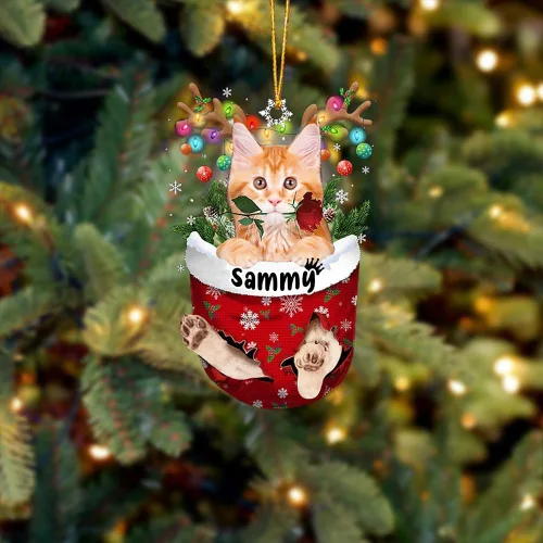 Vista 39 de Adorno personalizado de gato de rizo americano, adorno personalizado con nombre de mascota, colgante acrílico plano impreso en 2D, Papá Noel y gato