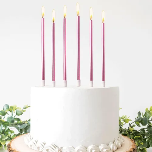 Vista 7 de 24 velas largas y delgadas plateadas para tartas, velas metálicas para tartas en soportes para cupcakes, bodas, fiestas, tartas, cumpleaños
