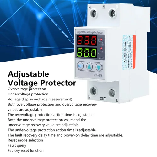 Vista 9 de Protector de voltaje ajustable de 100‑130 VCA con función de reinicio de retardo y consulta de fallas y función de restablecimiento de fábrica