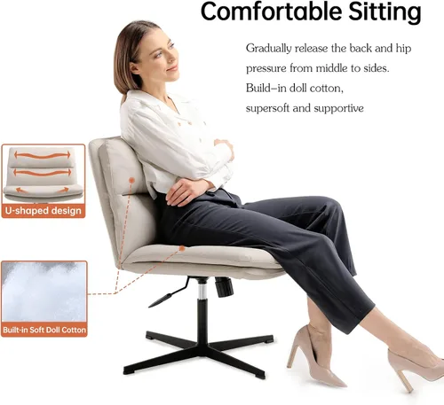 Vista 9 de EMIAH Silla de escritorio de oficina sin ruedas, acolchada en PU, con respaldo medio ergonómico para el hogar, silla de computadora cómoda