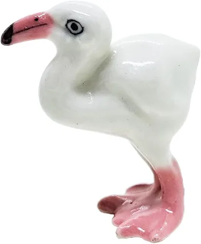 Vista 6 de WitnyStore Pequeña figura de pájaro flamenco de pie rosa y blanco de 1 pulgada de alto, hecha a mano, pájaros de cerámica, animales coloridos