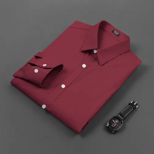 Vista 4 de COOFANDY Camisa de vestir con ajuste muscular para hombre, sin arrugas, manga larga, con botones