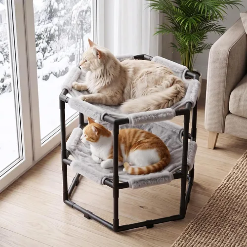Vista 5 de Hamaca elevada para gatos, litera elevada hexagonal para gatos