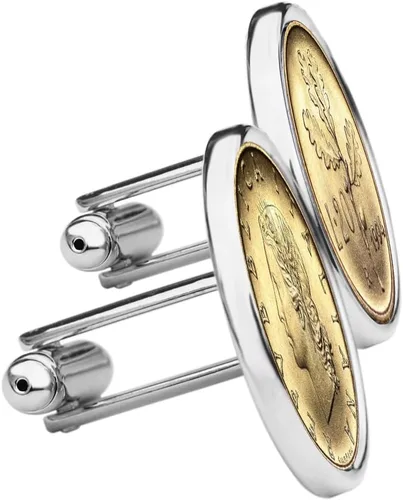 Vista 4 de 1994 Italy 20 Lire BU Uncirculated Coin Silver Plated Cufflinks NEW - Oak Branch and Wheat Sprigs