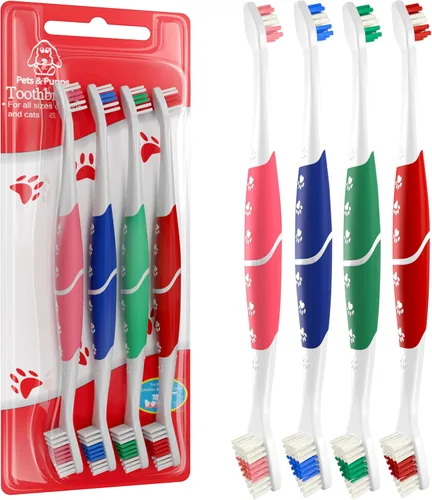 Vista 13 de Cepillo de dientes para mascotas para perros, gatos con cerdas suaves, fácil limpieza de dientes y cuidado dental, cepillo de dientes antideslizante