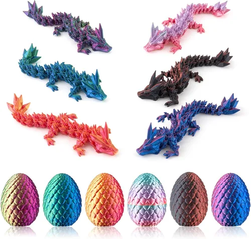 Vista 9 de Dxldfks Dragón impreso en 3D con huevo, pequeños huevos de dragón de cristal articulados para cestas de Pascua, decoración del hogar y la oficina