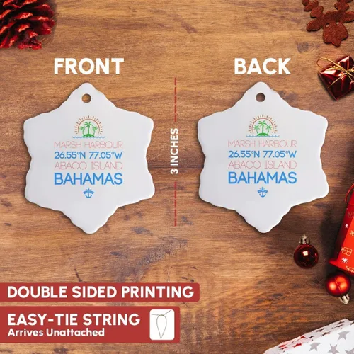 Vista 3 de 3dRose Marsh Harbour, Abaco Island. Location Coordinates. Travel Gift 3 inch Snowflake Porcelain Ornament