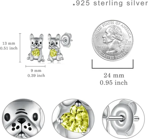 Vista 4 de Aretes de perro para mujer, plata de ley 925, diseño de bulldog francés, joyería de perro de animales, regalos para hija, nieta, niñas y mujeres