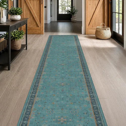 Vista 219 de Hazo Haus – Alfombra pequeña para entrada, cocina o baño, antideslizante con base de goma, resistente a las manchas y a la decoloración, diseño