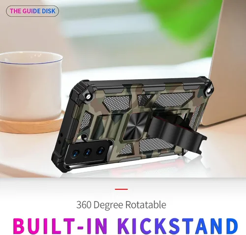 Vista 3 de Funda compatible con Samsung Galaxy S25 Ultra, resistente estilo militar, PC+TPU a prueba de golpes, camuflaje con soporte y soporte de metal