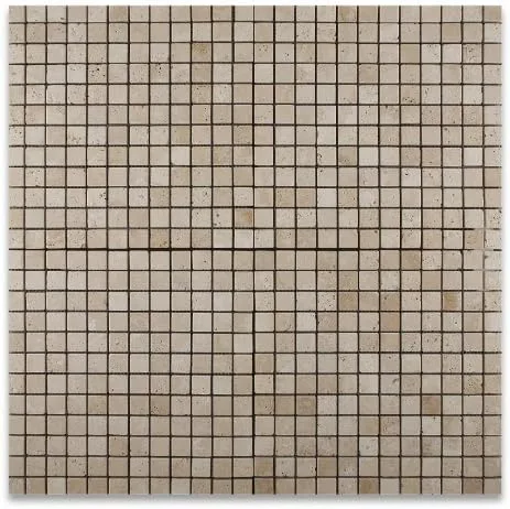 Vista 4 de Azulejo de mosaico de travertino marfil 1 x 1 - Caja de 5 pies cuadrados