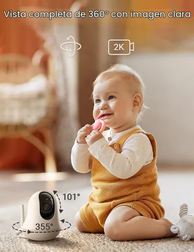 Vista 5 de nooie 2K Smart WiFi Baby Monitor with Camera and Audio, Smartphone App Control, Temperature Sensor, Motion & Cry Detection, IR Night Vision, 2-Way