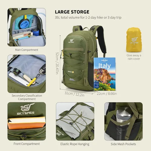 Vista 6 de SKYSPER Mochila de Senderismo para Hombres y Mujeres, Mochila de Viaje de 35L Impermeable Mochila de Camping Mochila Ligera para Exteriores Mochila